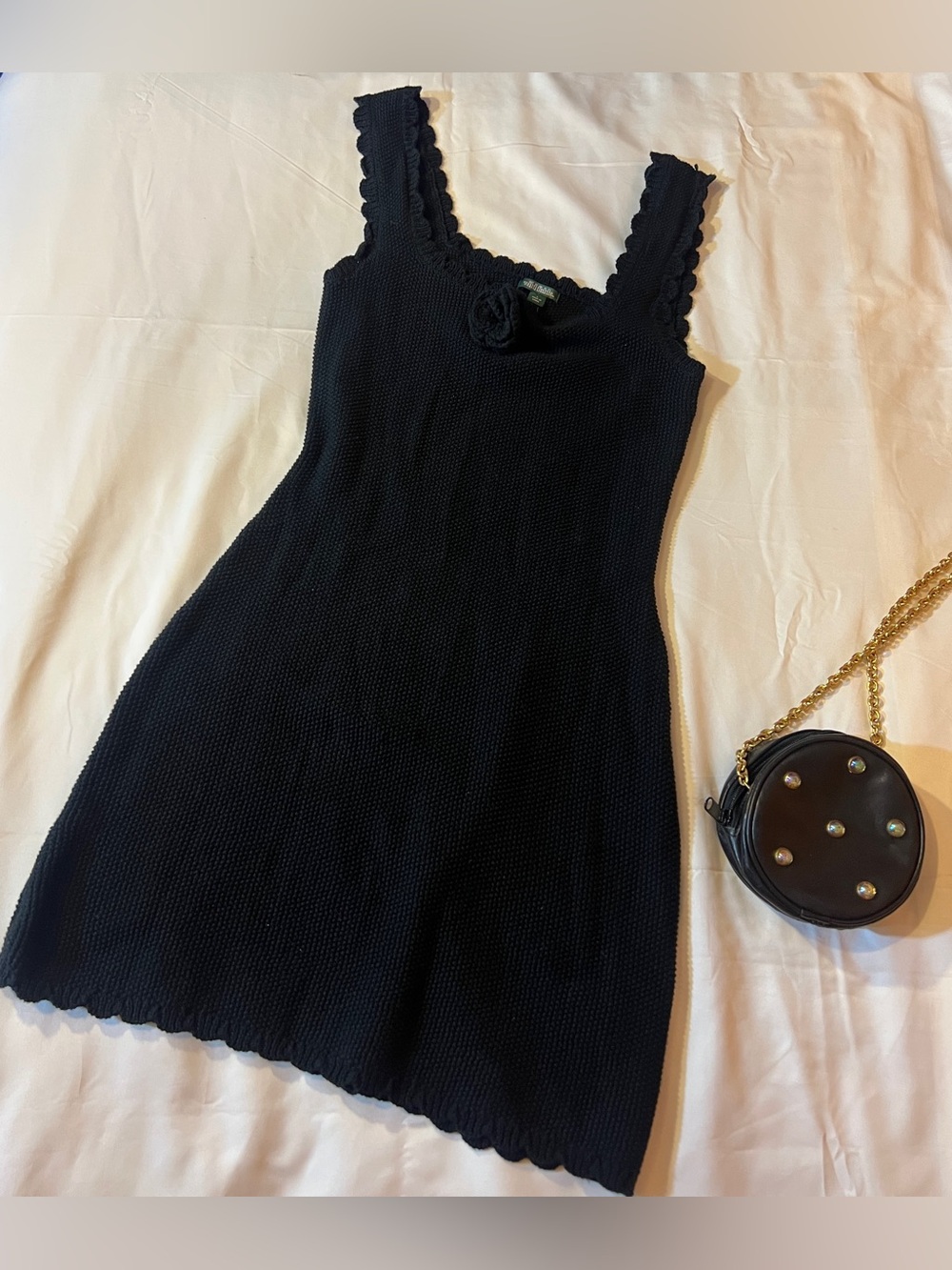 wild fable Black Sleeveless Knit Mini Dress with Scallop Straps